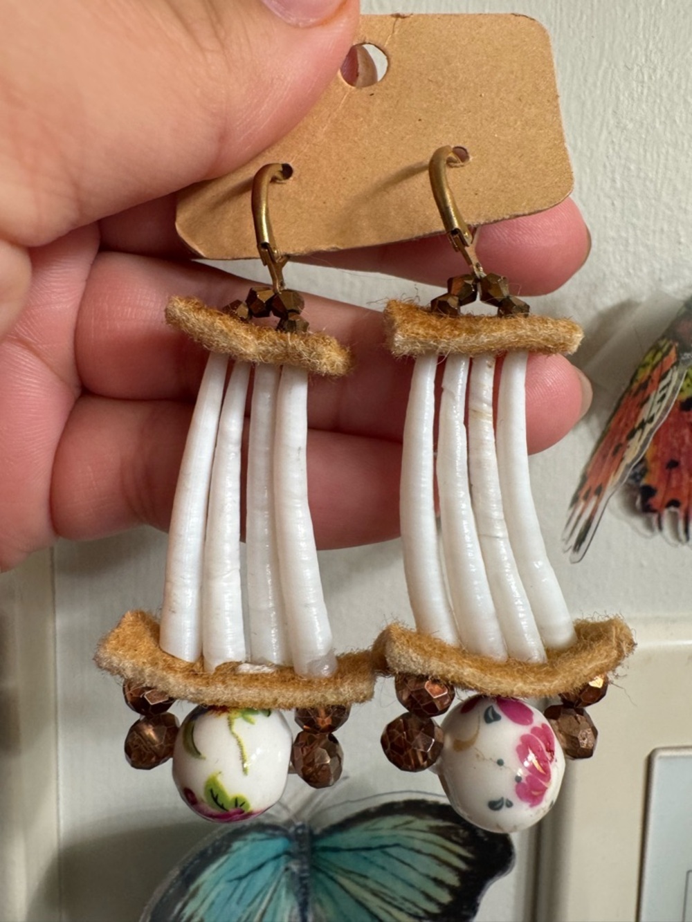 Indigenous-Made Handcrafted Dentalium Bead and Floral Drop Earrings - Boho Chic